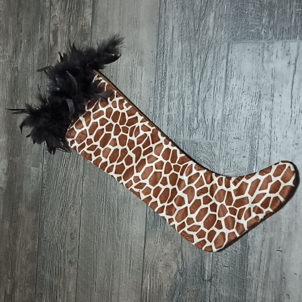 Boa Feathered Giraffe Print Christmas Stocking